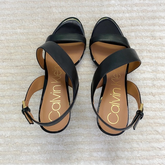 NWT Calvin Klein Lancy Nappa black heeled dress sandals - Picture 5 of 14